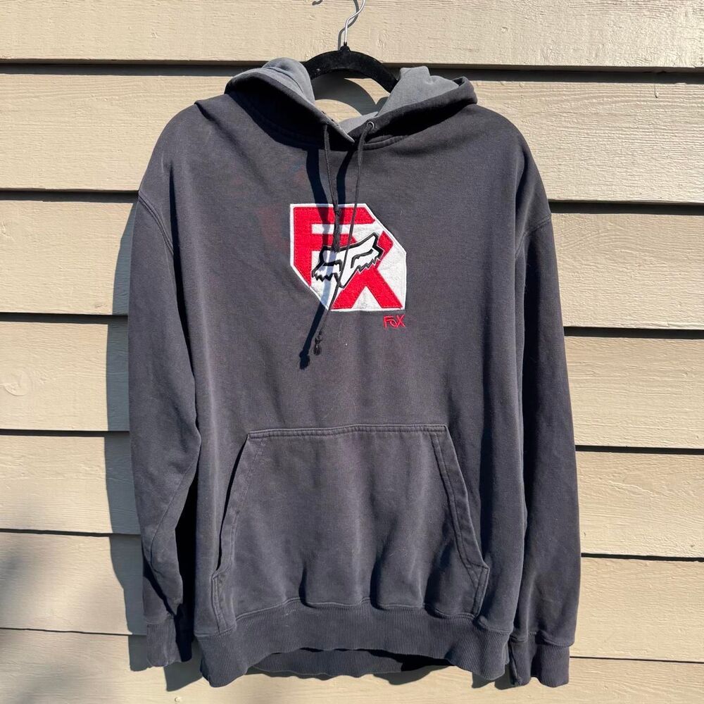 Fox-racing Men's Black and Grey Hoodie